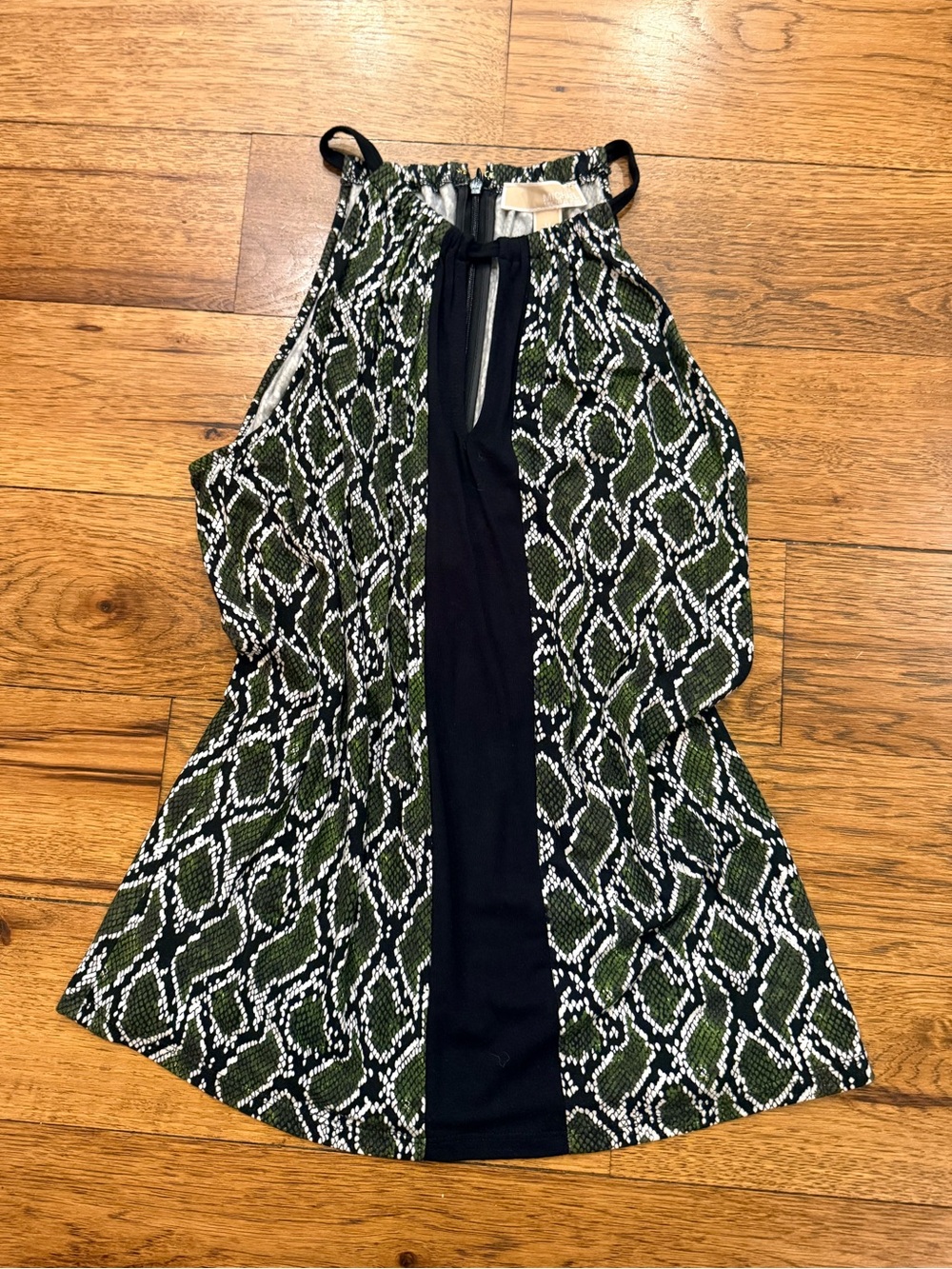 Michael Kors Women’s Green Snake Print Halter Top with Black Panel
